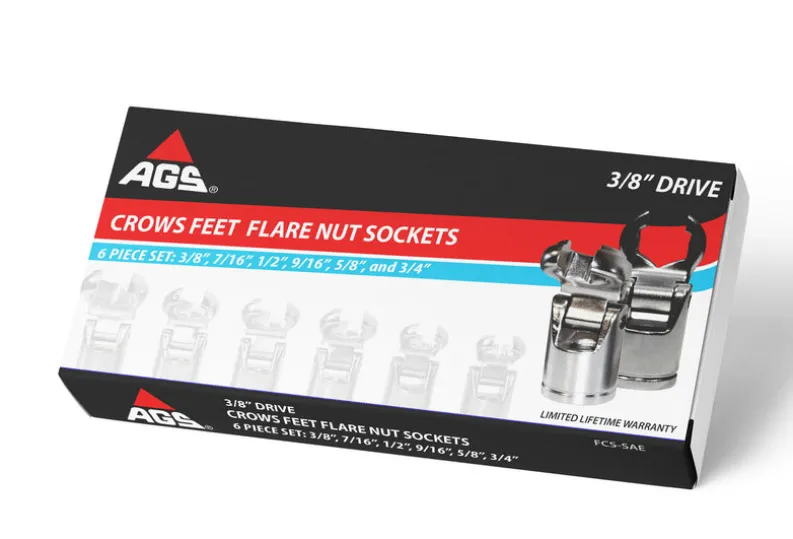 Crows Feet Adjustable Flare Nut Sockets, 3/8" Drive, 6 Piece SAE Set